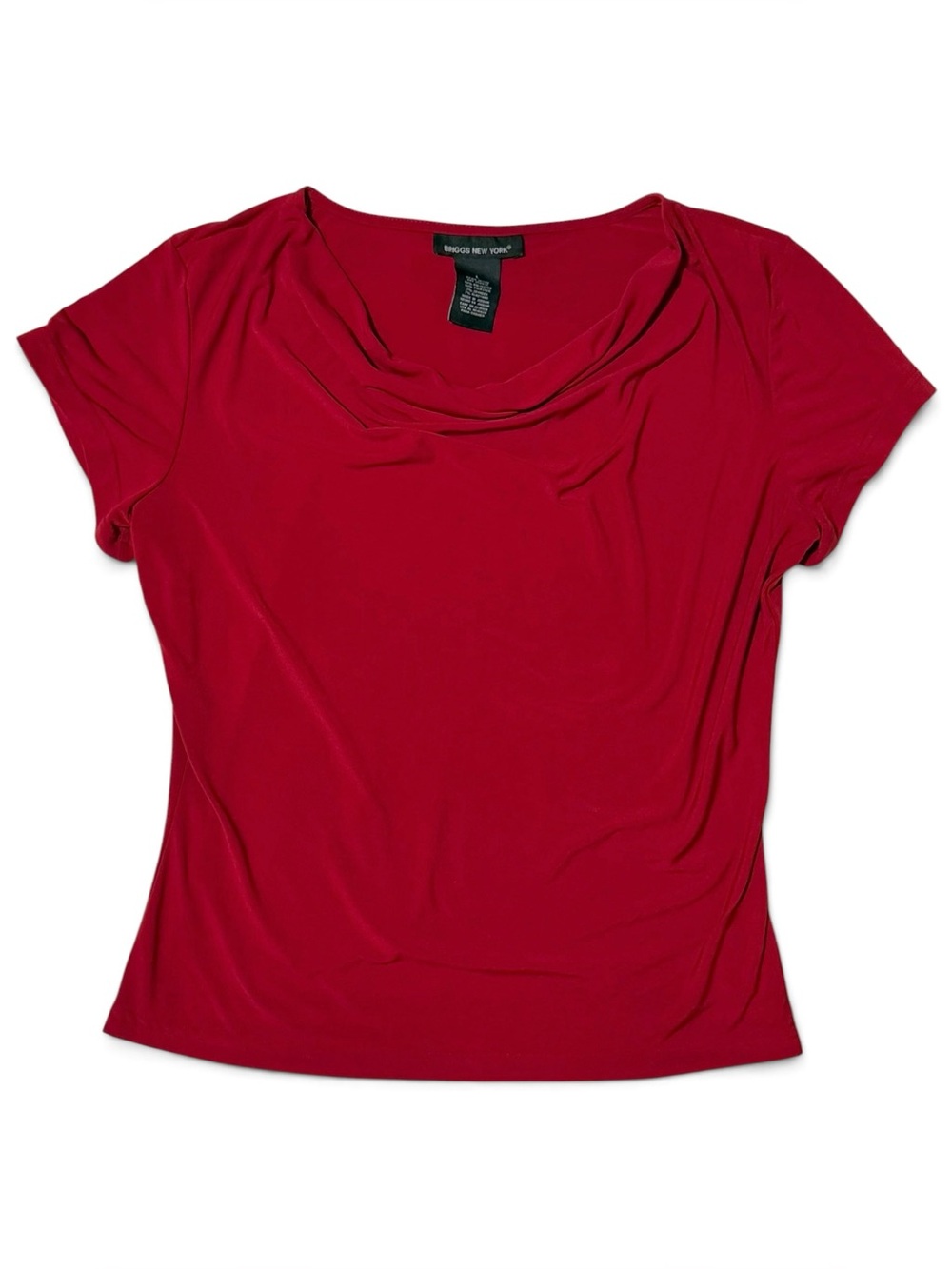 Vintage Y2K Women’s Briggs New York Draped Cowl Neck Red Short Sleeve Blouse Lg
